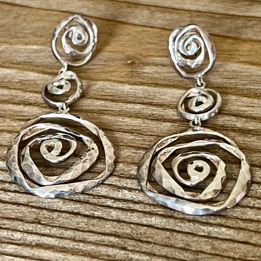 Vintage Sterling Silver 925 Thailand Swirl Spiral Dangle Earrings